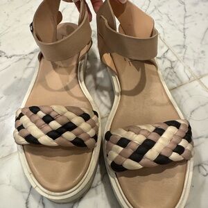 AGL Italy Braided Strap Platform Sandals - Black, Tan and Cream